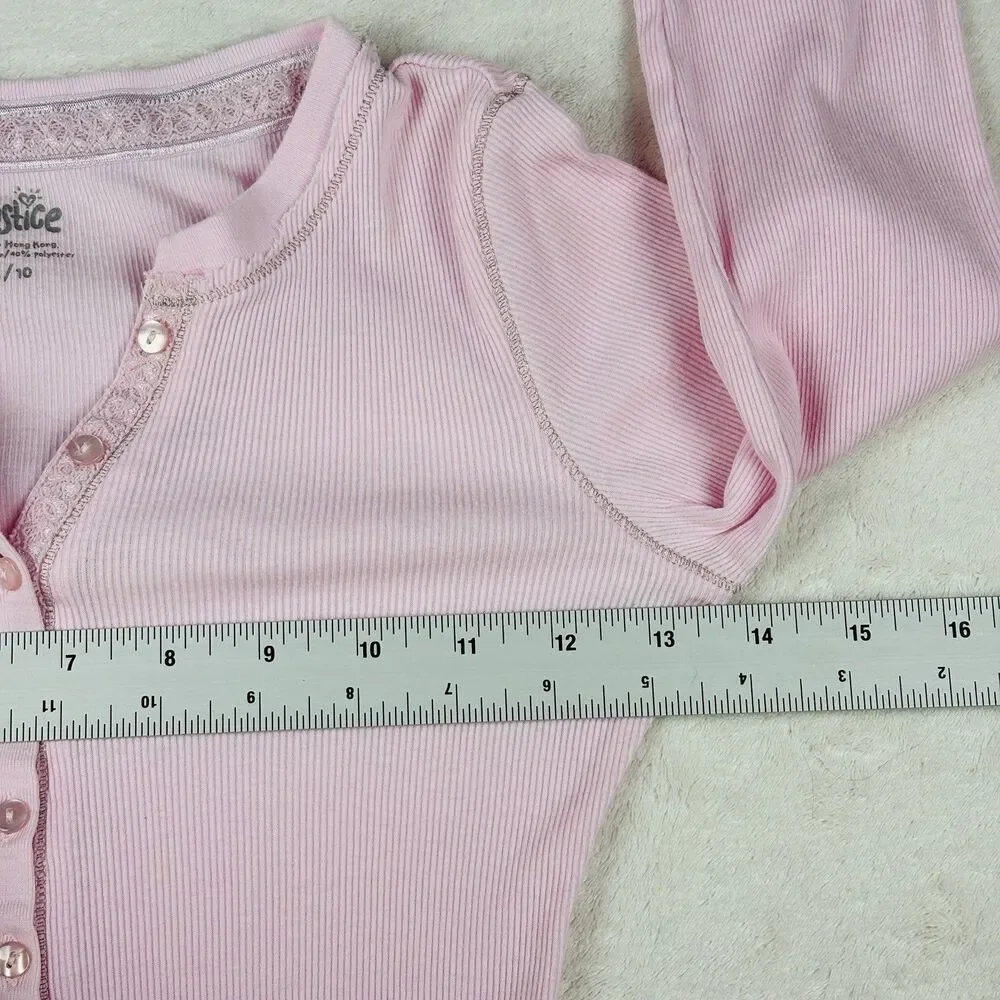 VTG Justice Ribbed Henley Girls 10 Pink Long Sleeve Barbie Bella Swan Y2K 90s